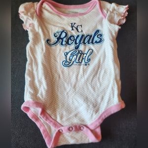 12mo Kansas City Royals baseball one piece bodysuit pink polka dots baby girls